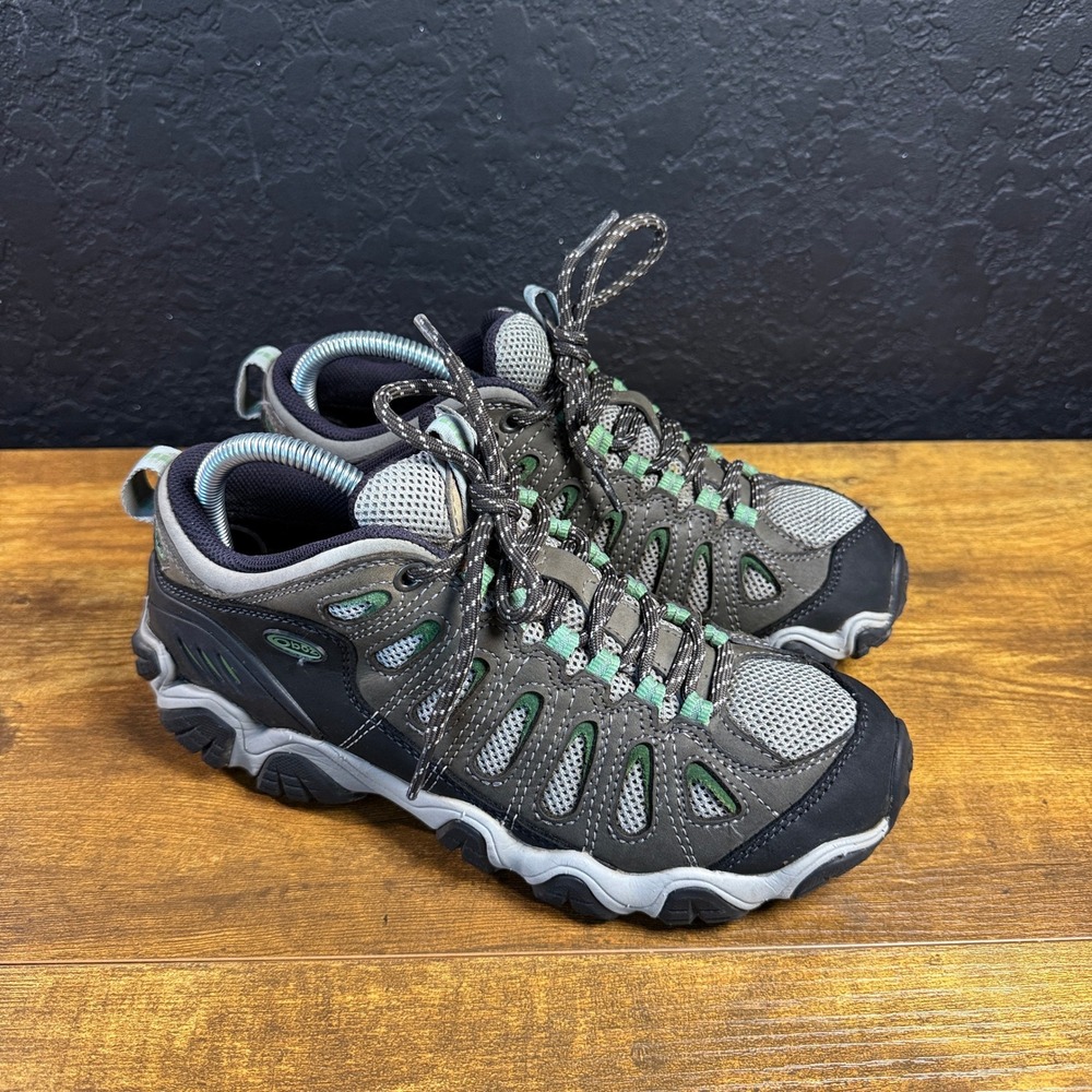 Oboz Sawtooth Low Grey Mint Green Leather Mesh Hiking Shoes Womens Size 9